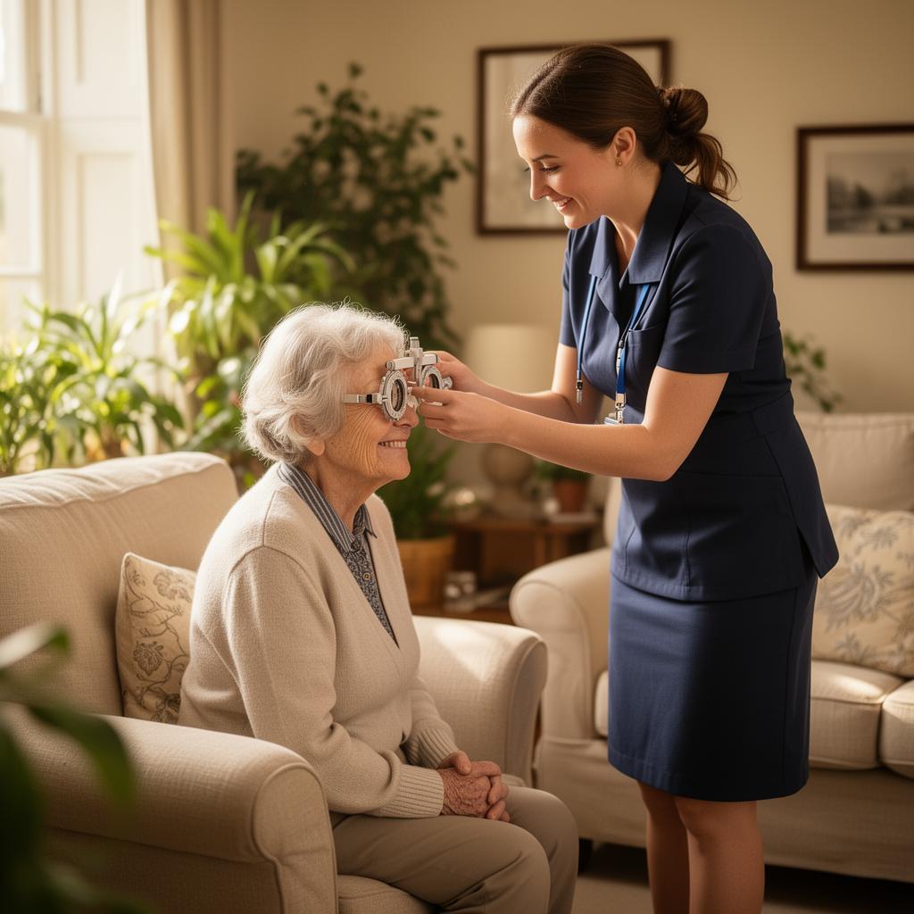 OnSight optician carrying out a home eye test for an elderly patient